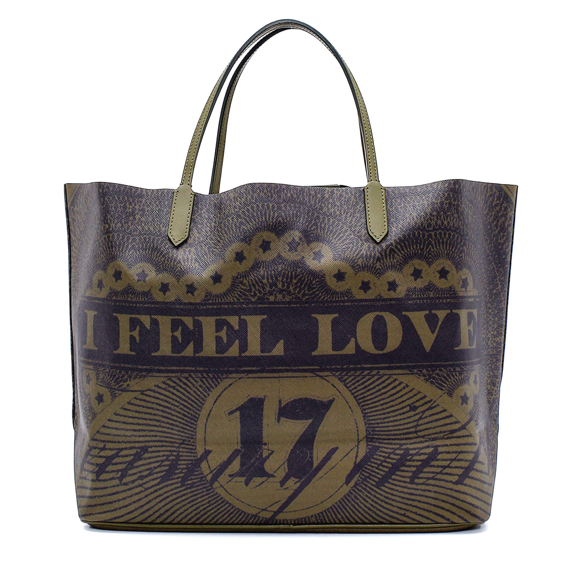 Givenchy - Khaki Coated Canvas I Feel Love Print Tote Bag